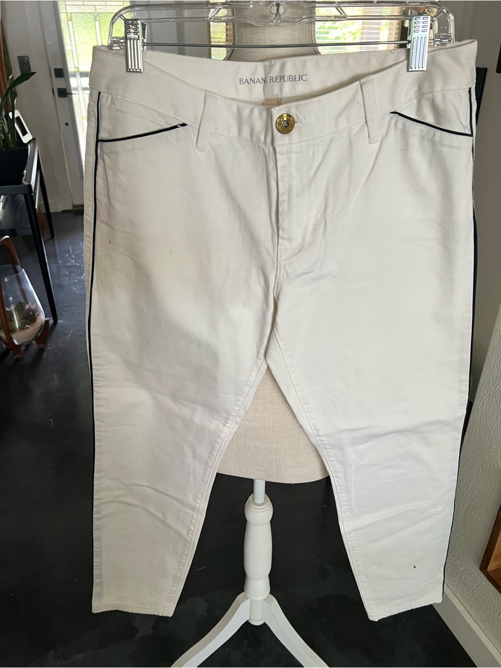 Banana Republic Cream Pants with Black Piping